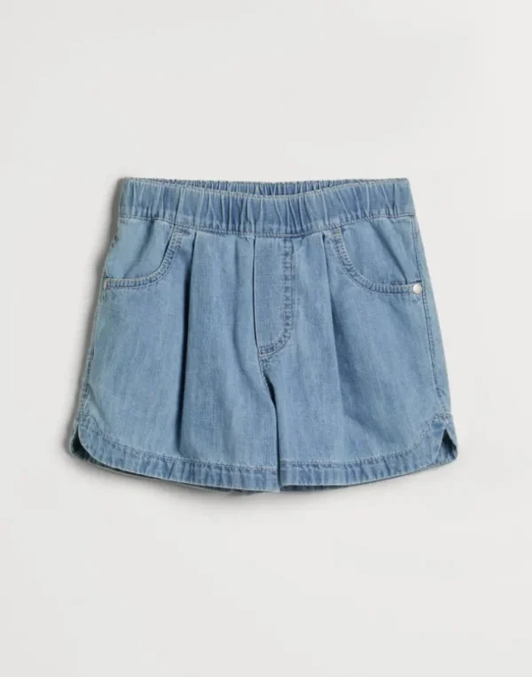 Lightweight denim track shorts with monili