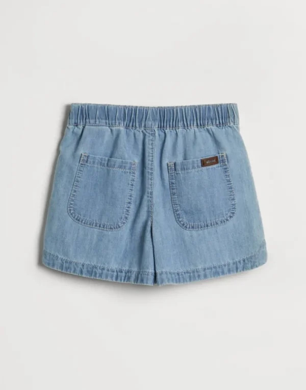 Lightweight denim track shorts with monili