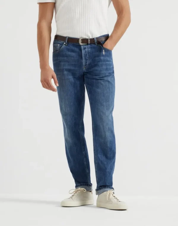 Lightweight denim traditional fit five-pocket trousers