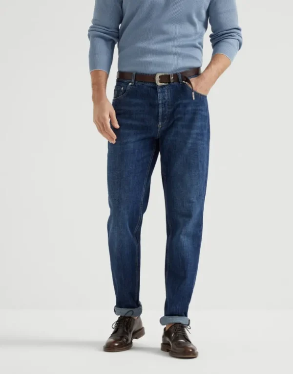 Lightweight denim traditional fit five-pocket trousers