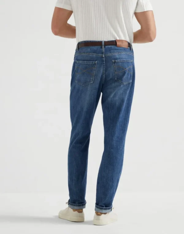 Lightweight denim traditional fit five-pocket trousers