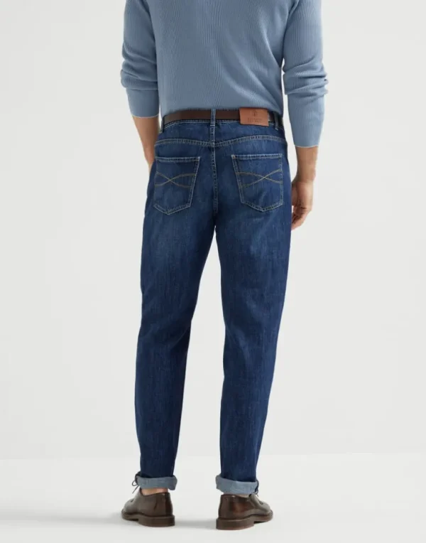 Lightweight denim traditional fit five-pocket trousers