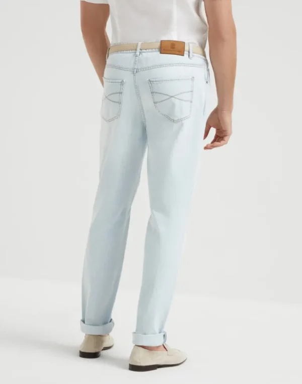 Lightweight denim traditional fit five-pocket trousers