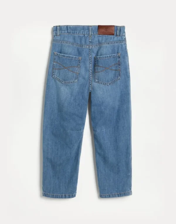 Lightweight old denim five-pocket trousers