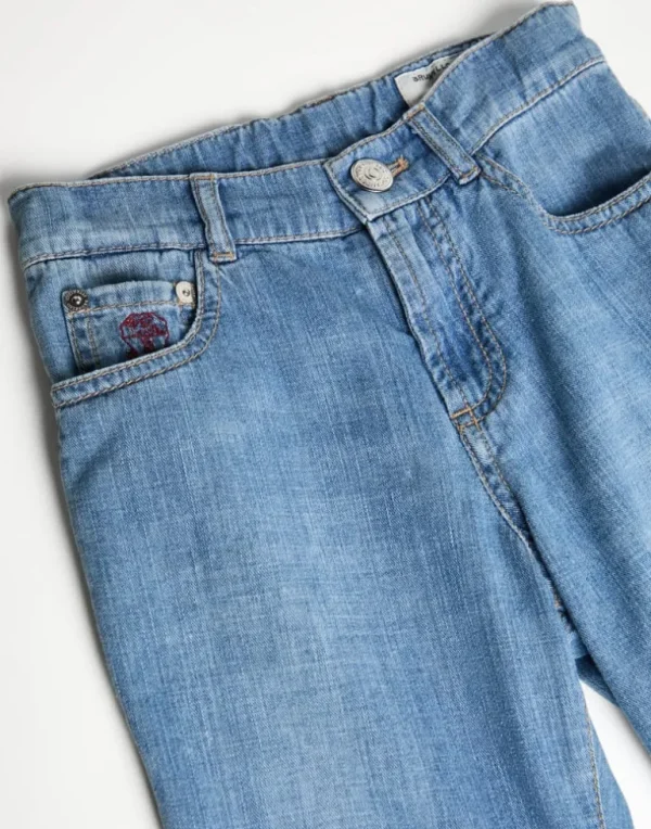 Lightweight old denim five-pocket trousers