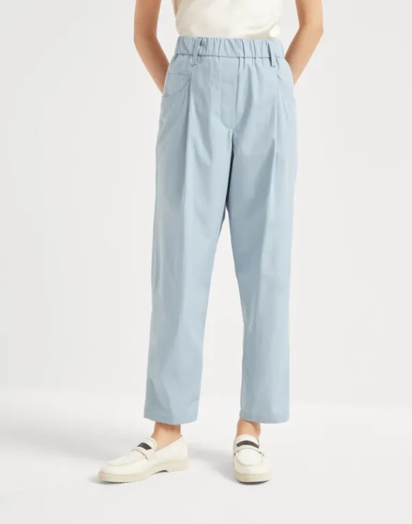 Lightweight poplin five-pocket track trousers with monili