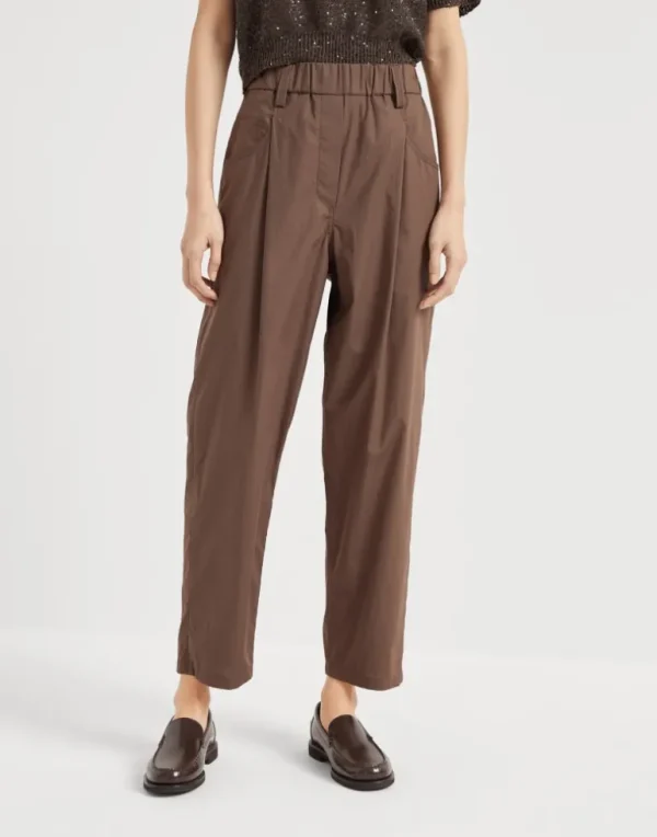 Lightweight poplin five-pocket track trousers with monili