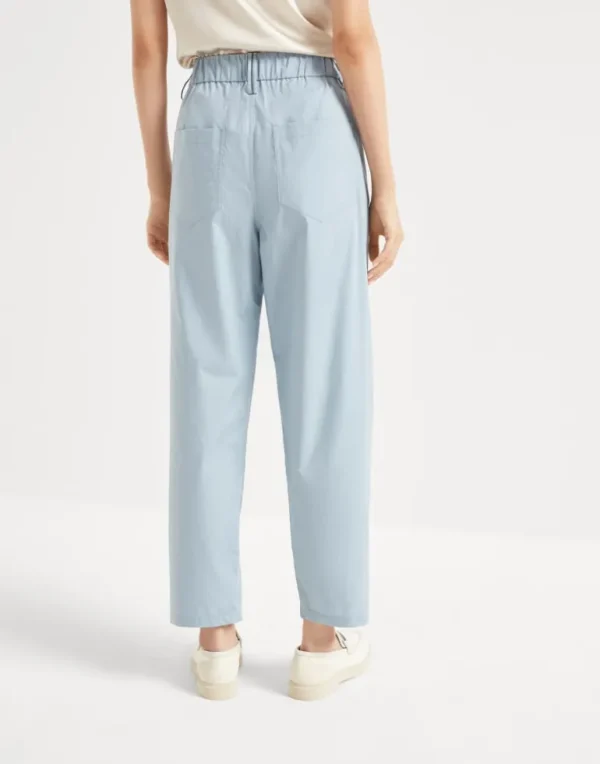 Lightweight poplin five-pocket track trousers with monili