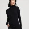 Lightweight turtleneck sweater in sparkling cashmere and silk rib knit