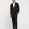 Lightweight virgin wool and silk twill tuxedo with peak lapel jacket and pleated trousers