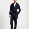 Lightweight virgin wool and silk twill tuxedo with one-and-a-half breasted jacket and double-pleated trousers