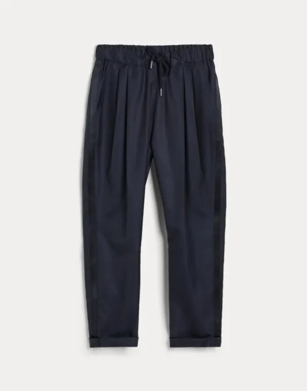 Lightweight virgin wool and silk twill tuxedo trousers