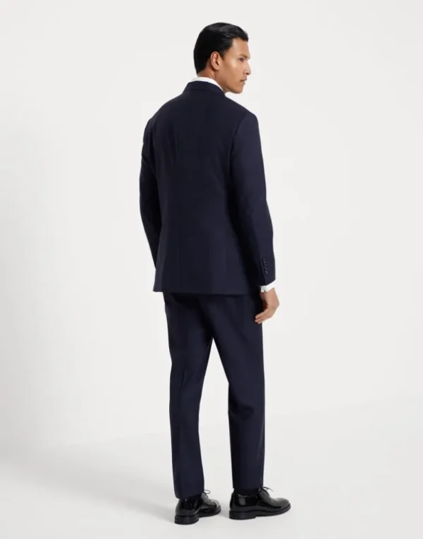 Lightweight virgin wool and silk twill tuxedo with one-and-a-half breasted jacket and double-pleated trousers