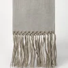 Linen and cashmere chevron towel with hand-knotted fringe