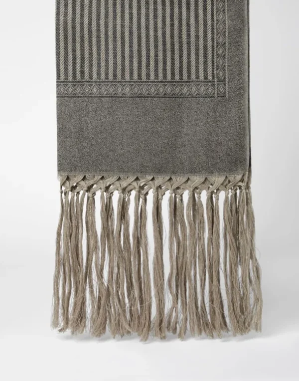 Linen and cashmere chevron towel with hand-knotted fringe