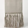 Linen and cashmere chevron towel with hand-knotted fringe