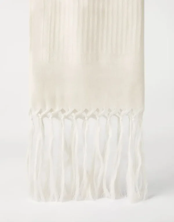 Linen and cashmere chevron towel with hand-knotted fringe