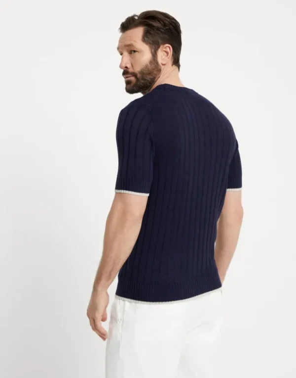 Linen and cotton flat rib knit T-shirt