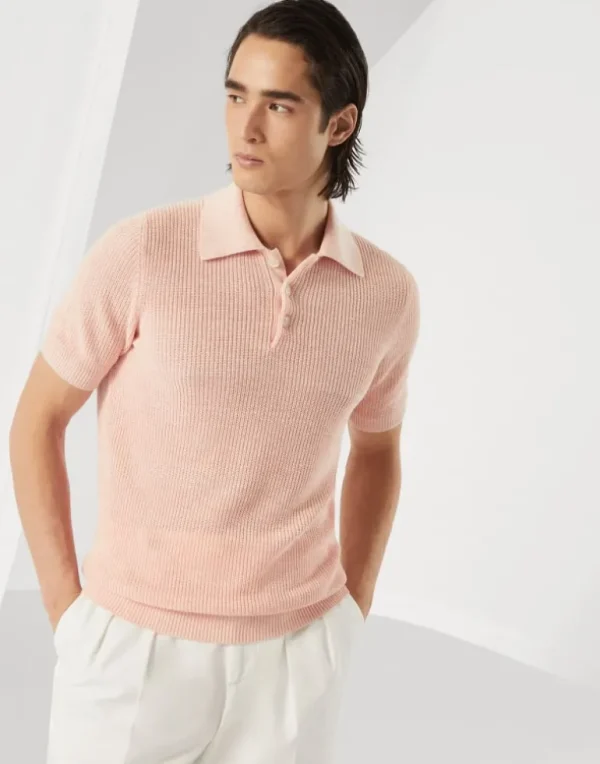 Linen and cotton half English rib knit polo