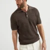 Linen and cotton half English rib knit polo