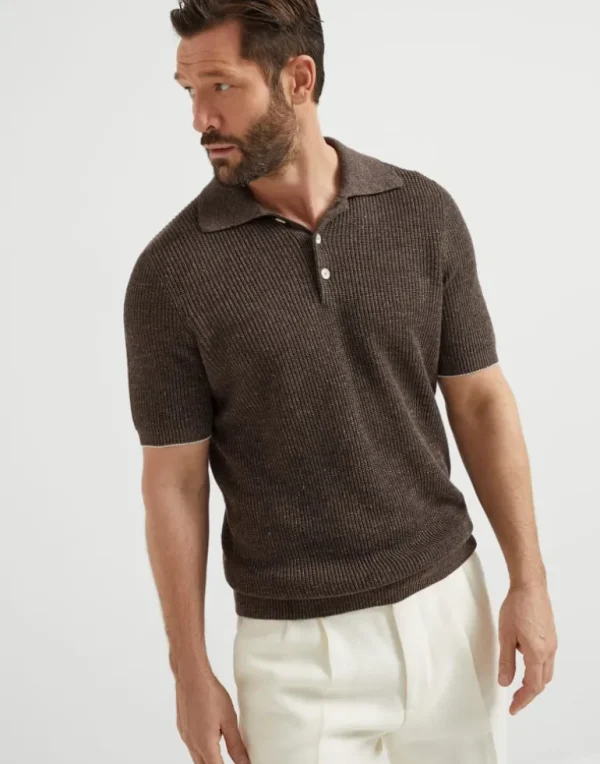 Linen and cotton half English rib knit polo