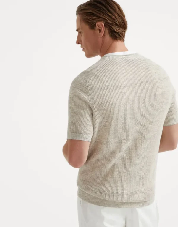 Linen and cotton half English rib knit t-shirt