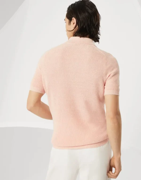 Linen and cotton half English rib knit polo