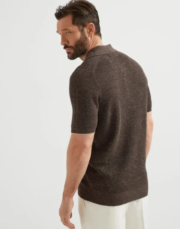 Linen and cotton half English rib knit polo