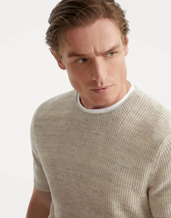 Linen and cotton half English rib knit t-shirt