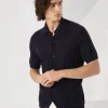 Linen and cotton textured rib short sleeve knit shirt