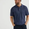 Linen and cotton wide rib knit polo