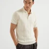 Linen and cotton wide rib knit polo