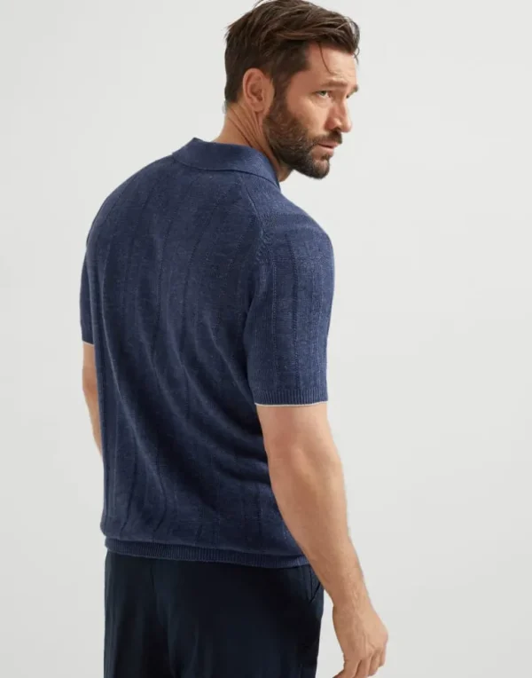 Linen and cotton wide rib knit polo