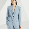 Linen and hemp chalk stripe twill blazer with monili