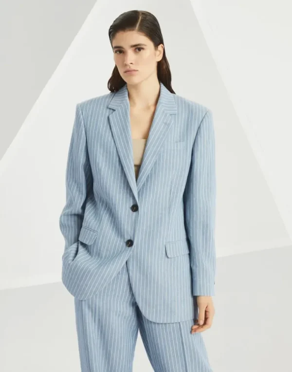 Linen and hemp chalk stripe twill blazer with monili