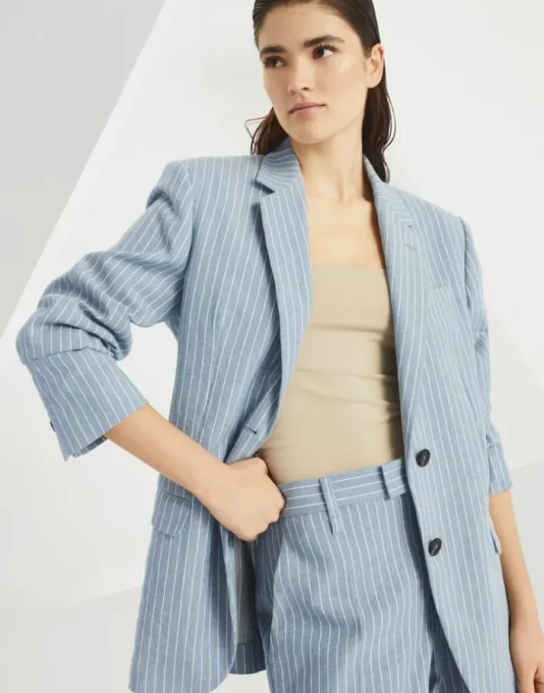 Linen and hemp chalk stripe twill blazer with monili