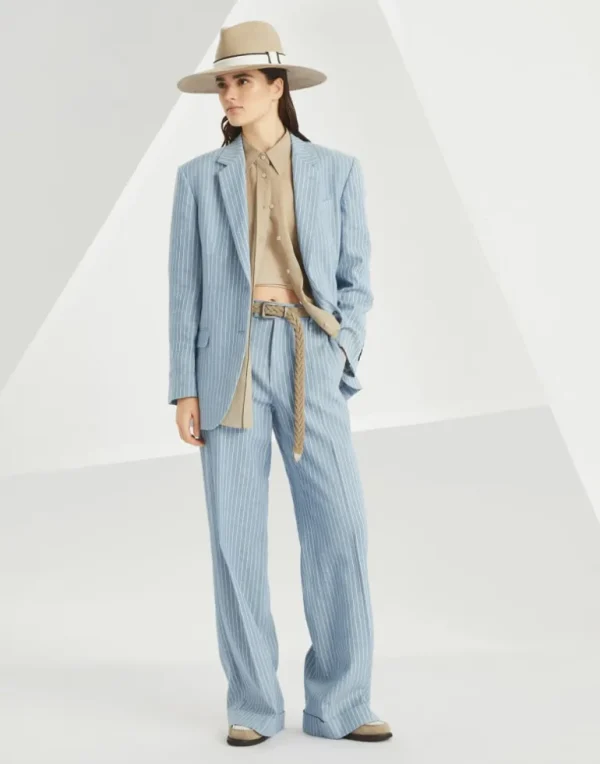 Linen and hemp chalk stripe twill blazer with monili