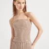 Linen bandeau top with dazzling stripe embroidery