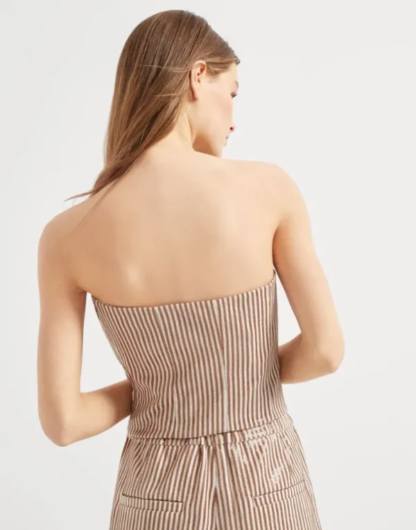 Linen bandeau top with dazzling stripe embroidery