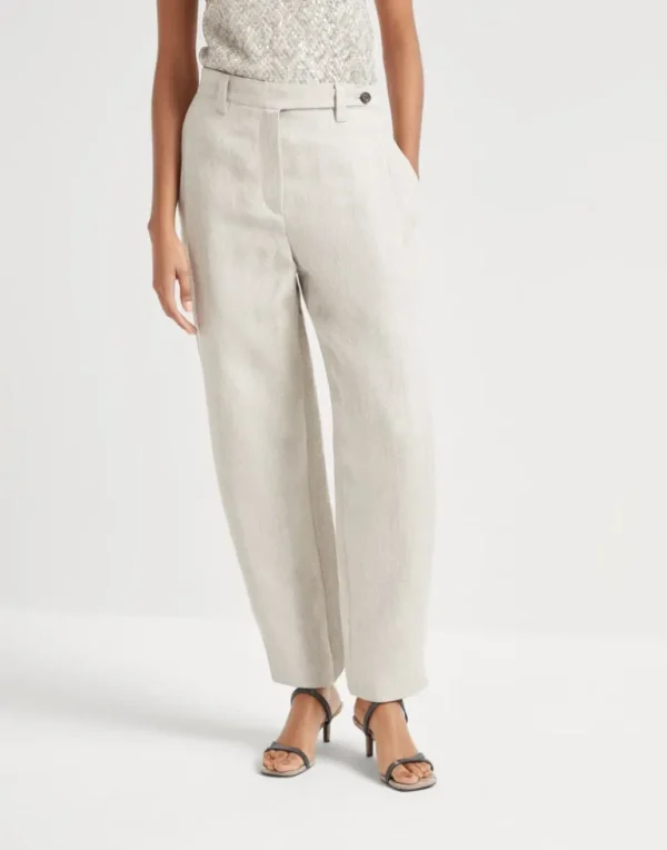 Linen cover trousers with adjustable cuffs