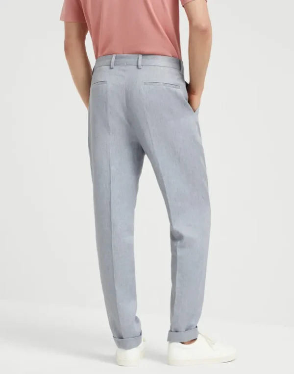 Linen denim leisure fit trousers with pleat