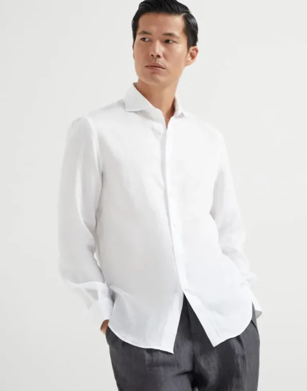 Linen easy fit shirt with spread collar