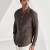 Linen easy fit shirt with camp collar and chest pocket