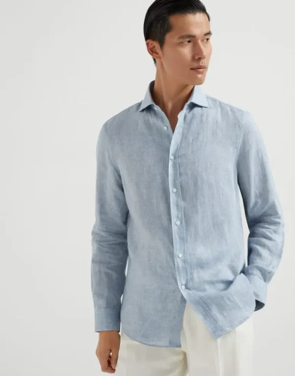 Linen easy fit shirt with spread collar