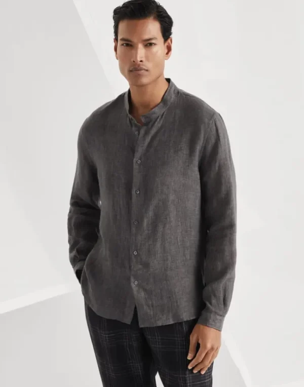 Linen easy fit shirt with Mandarin collar