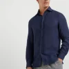 Linen easy fit shirt with spread collar