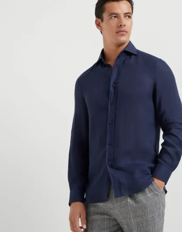 Linen easy fit shirt with spread collar