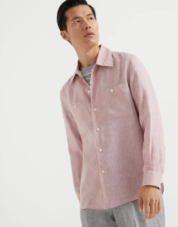 Linen easy fit shirt with chest pockets