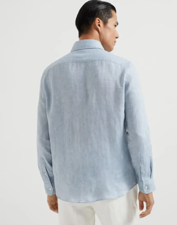 Linen easy fit shirt with spread collar