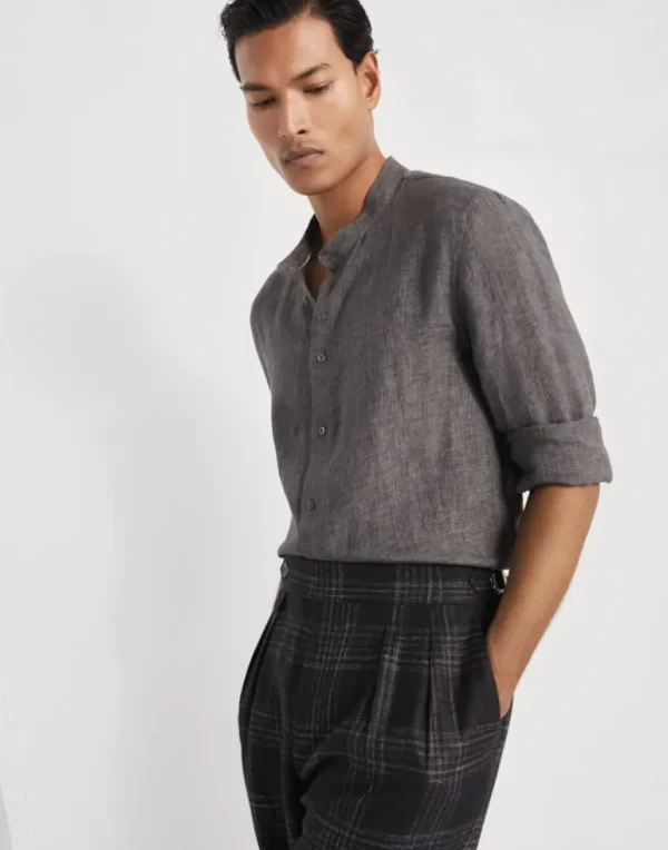 Linen easy fit shirt with Mandarin collar